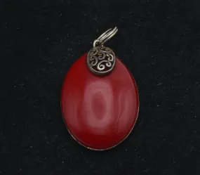 Vintage Red Coral Sterling Silver Pendant