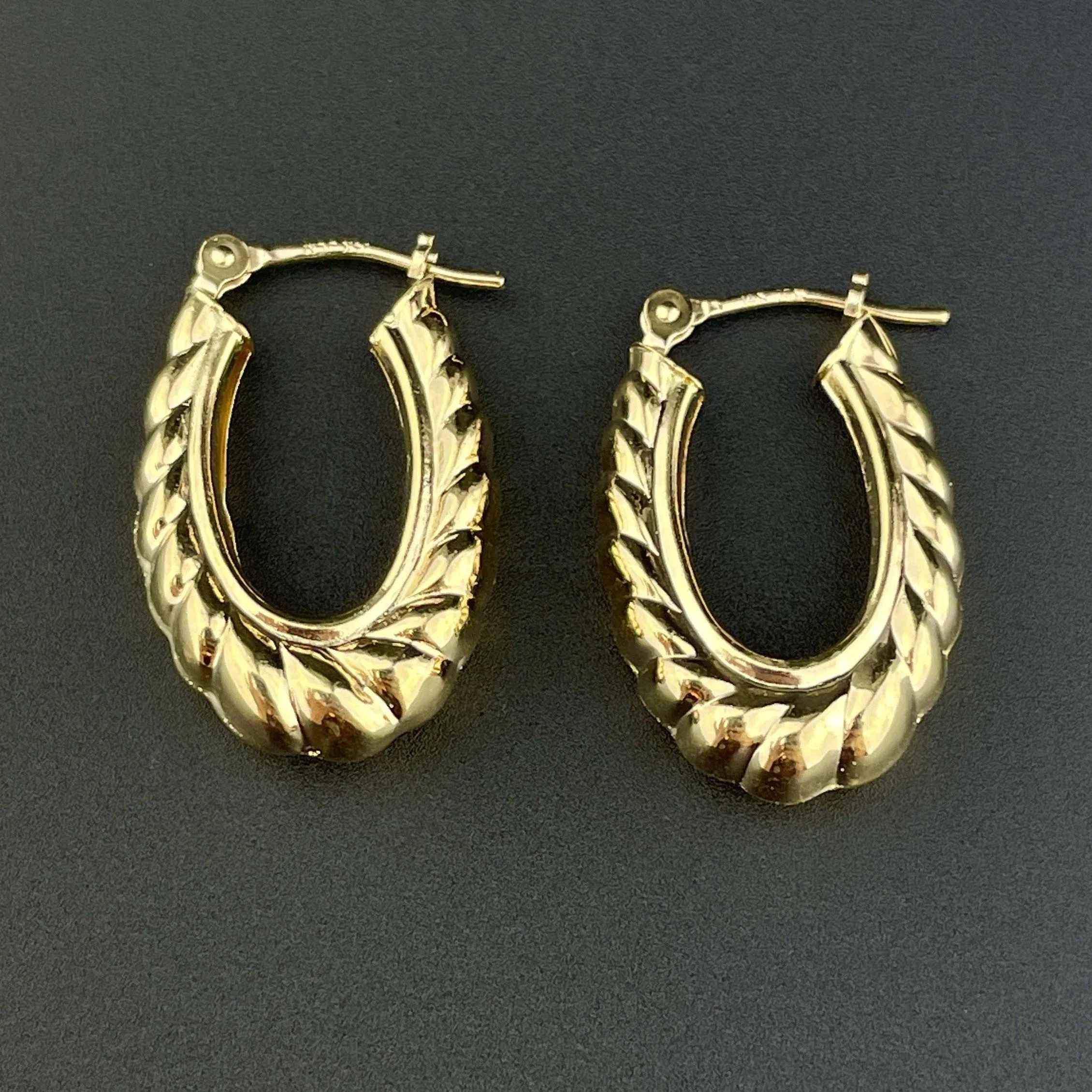 Vintage Solid 14K Gold Double Sided Braid Earrings