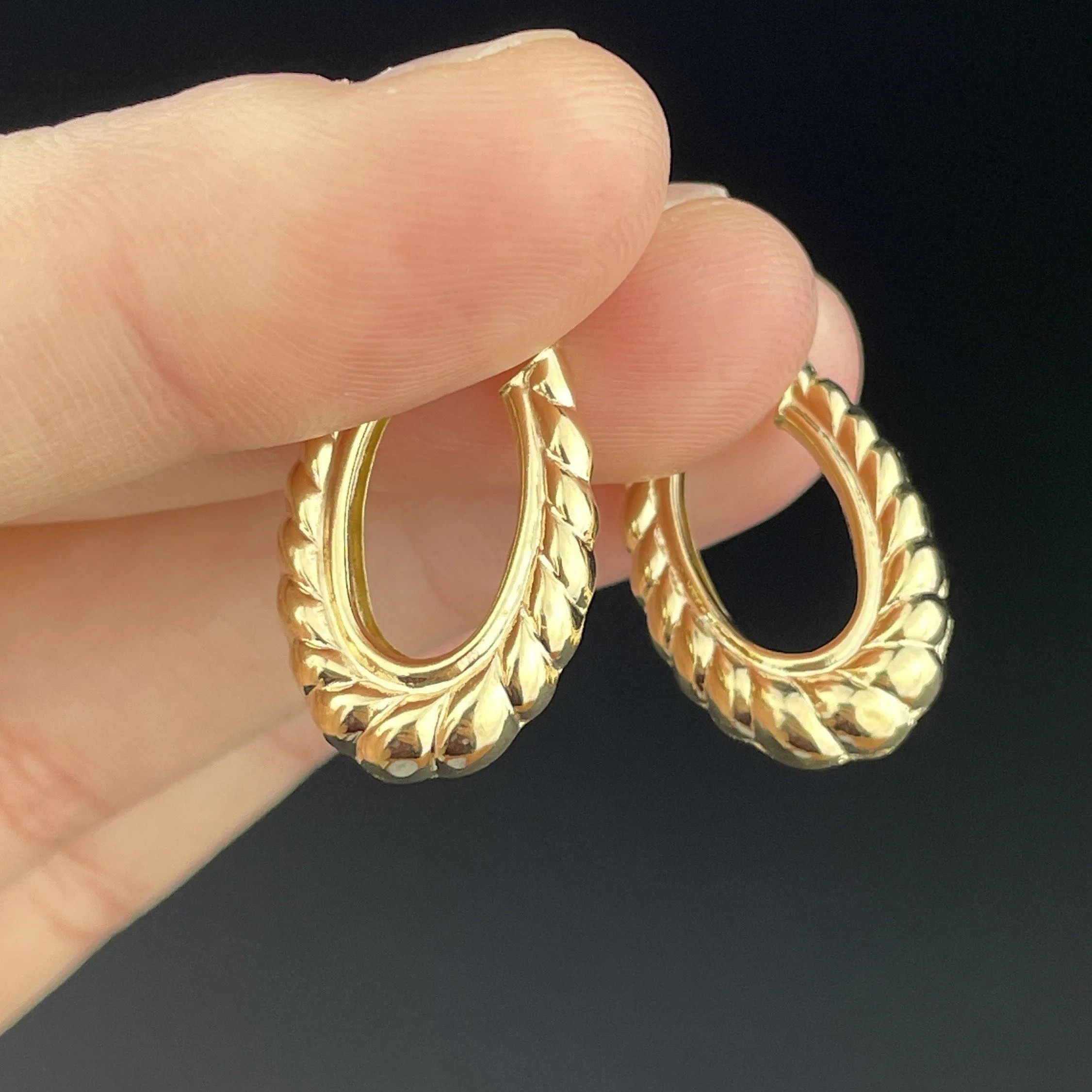 Vintage Solid 14K Gold Double Sided Braid Earrings