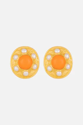 VIVIENNE ORANGE CORAL AND PEARL EARRINGS MULTI