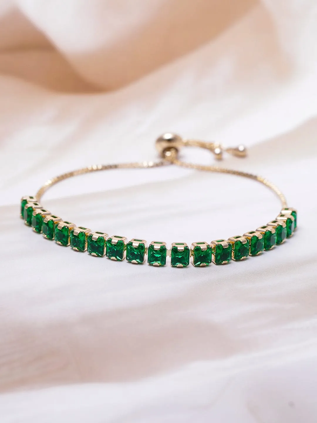 Voguish 22K Gold Plated Emerald AD & Cubic Zirconia Studded Bracelet