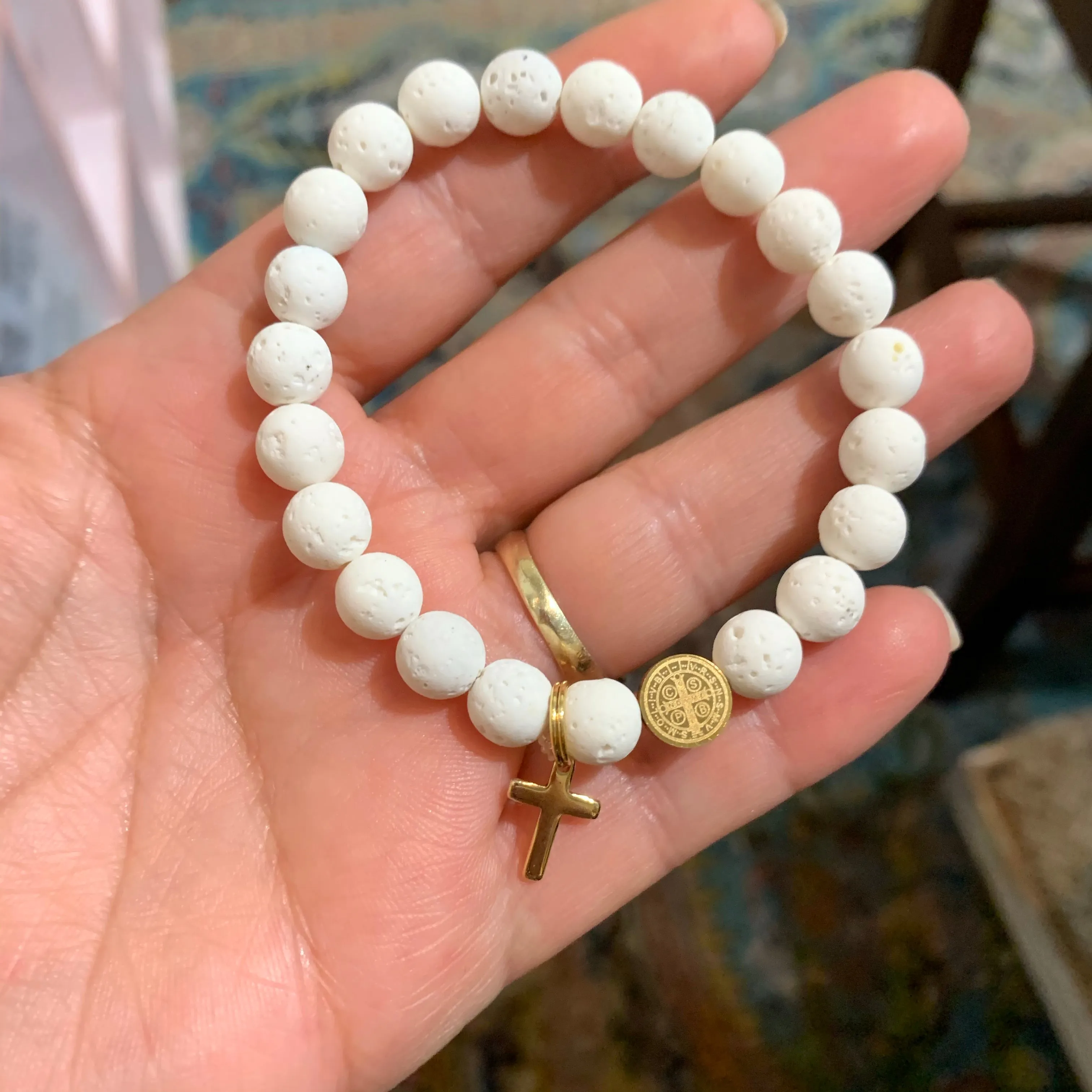 White Lava Bead Bracelet and Earrings Set