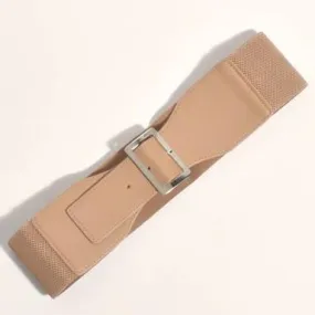 Wide Camel Stretch belt with Silver Buckle