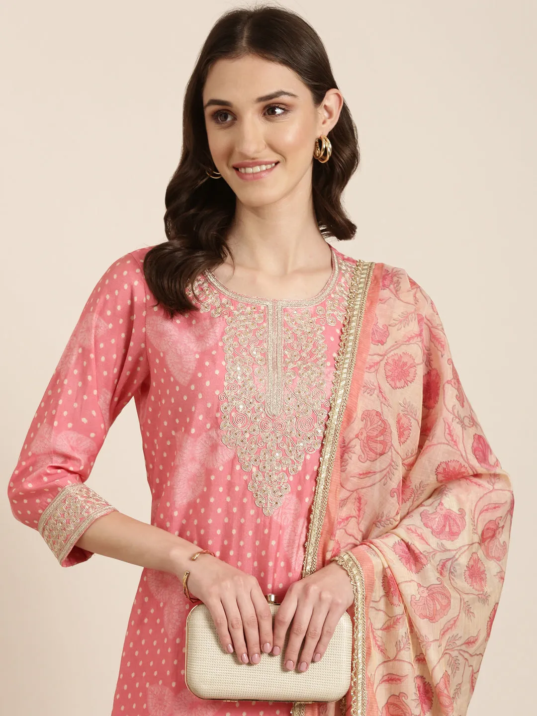 Women Coral Printed Kurta Set