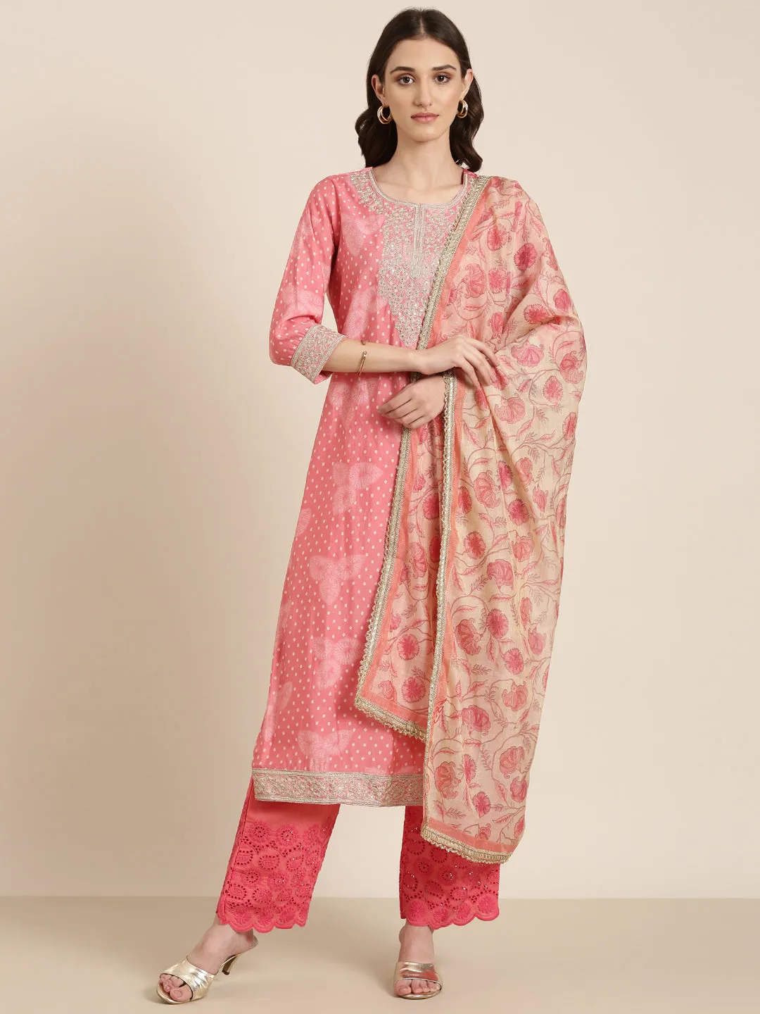 Women Coral Printed Kurta Set