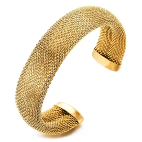 Womens Stainless Steel Gold Color Adjustable Grid Mesh Cable Cuff Bangle Bracelet, Glamorous