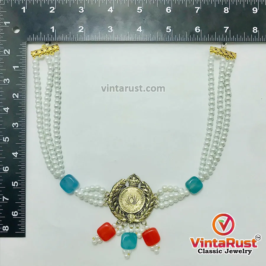 Woven Pearls Glass Stones and Motif Beaded Jewelry Set