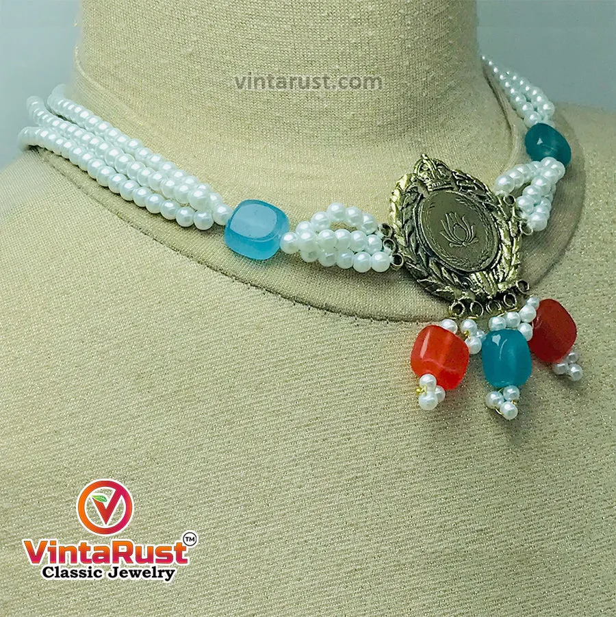 Woven Pearls Glass Stones and Motif Beaded Jewelry Set