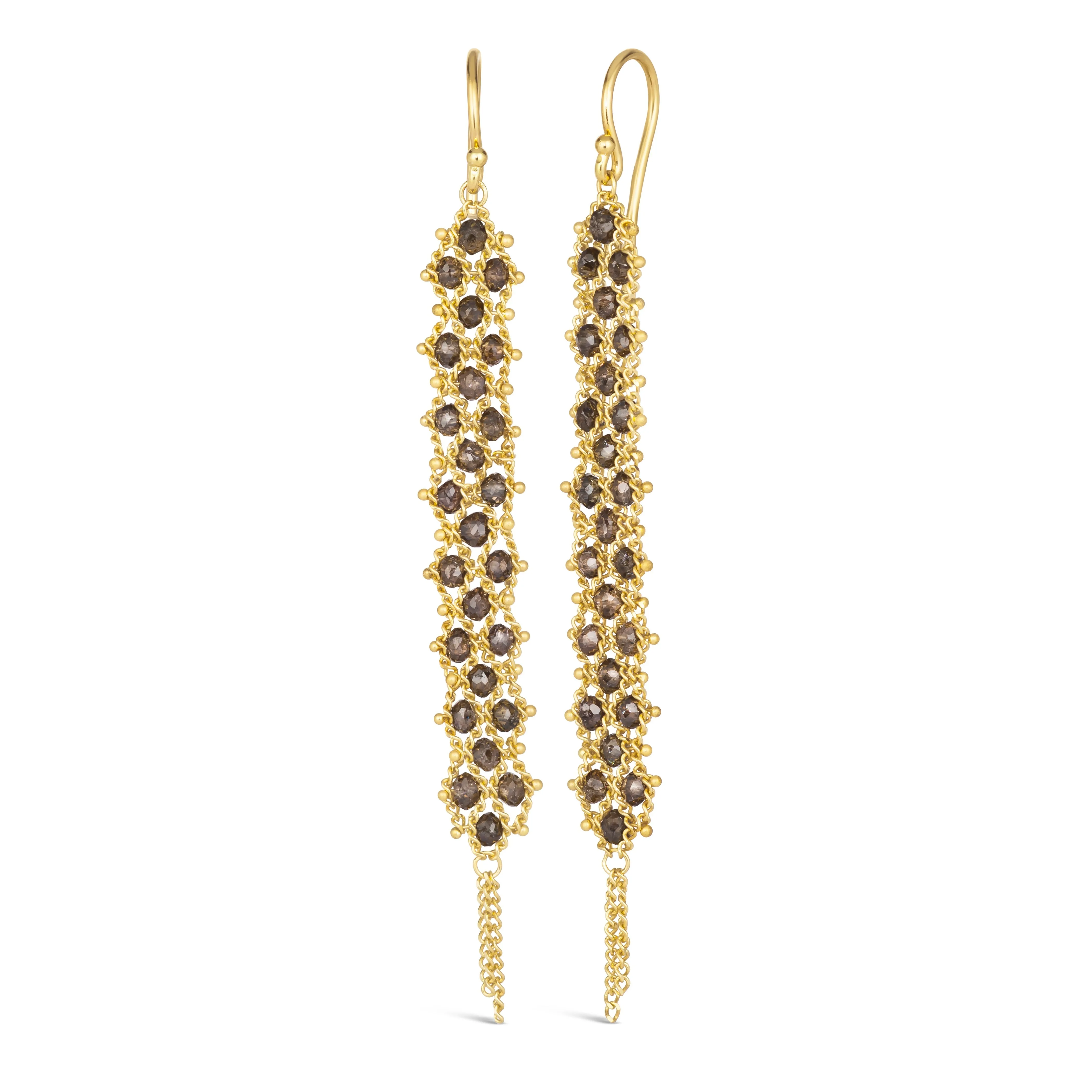 Woven Textile Earrings in Champagne Diamond