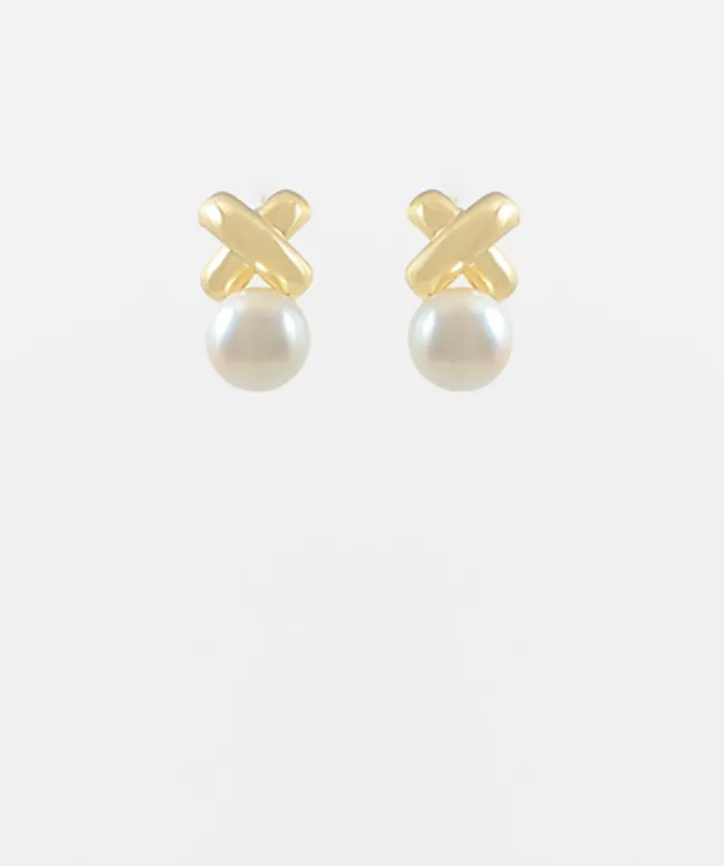 X and Pearl Ball Earring