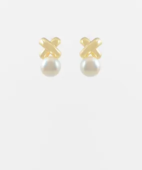 X and Pearl Ball Earring