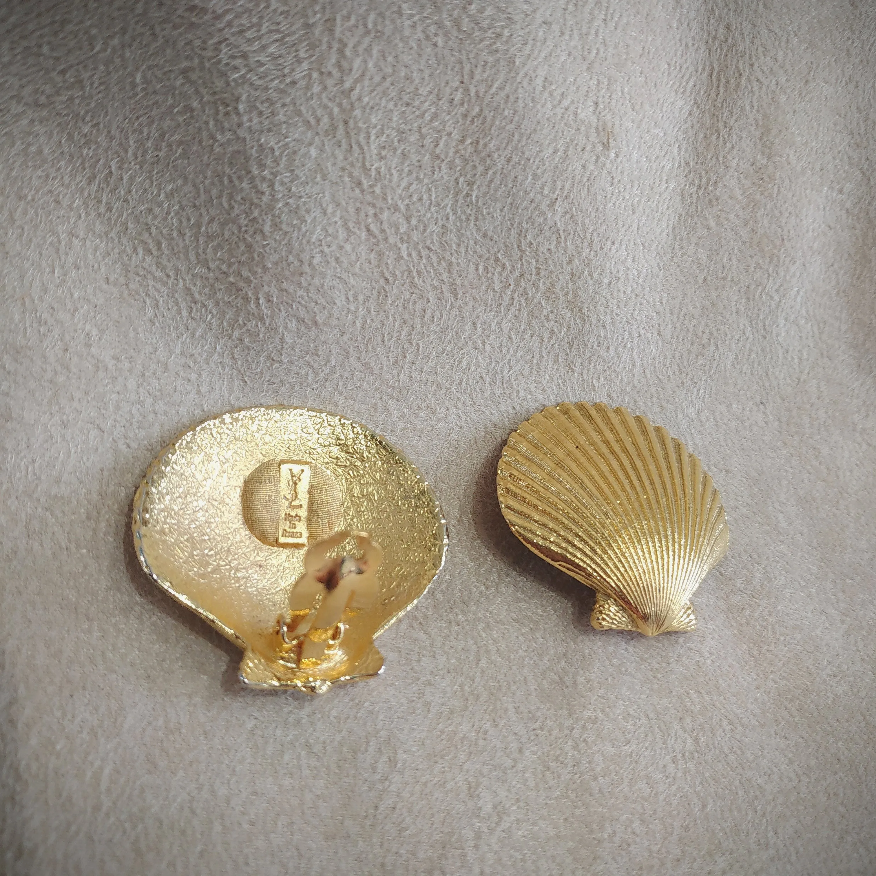 Yves Saint Laurent gold Shell clip on earrings